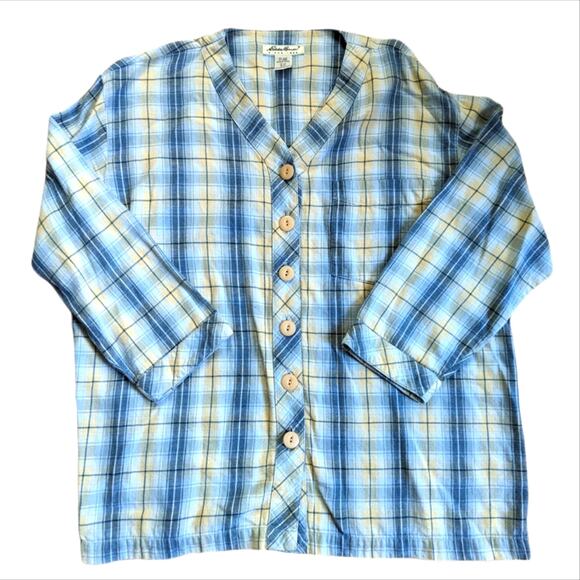 Eddie Bauer Plaid Soft Flannel 3/4 Sleeve Button Down Classic Fall Shirt Blouse - Picture 1 of 4